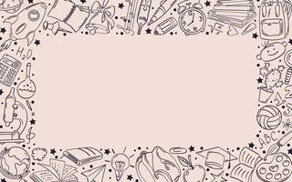 Frame with doodle drawings on the topic of education. Horizontal, monochrome colors, copy space. vector