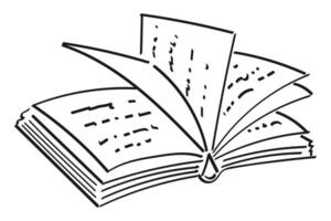 Open book, notebook. Contour drawing by hand, doodle. Black on white background, . vector