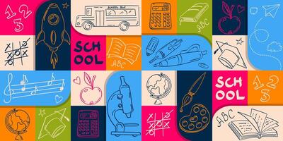 Geometric seamless pattern with doodle drawings on the theme of education. vector