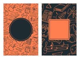 Back to school, a set of posters with doodle drawings on education. Background with seamless pattern. vector