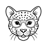 baby leopard head with sunglass line art image vector