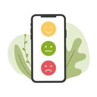 Feedback emotion scale on phone. Reviews with good and bad rating. Feedback in the form of emotions. flat illustration vector