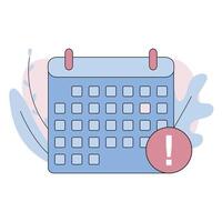 Calendar with exclamation mark. Calendar deadline, event reminder. flat cartoon illustration vector