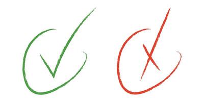 Check mark and cross mark flat icon set. Check ok, yes or no, x marks for vote, decision, web. illustration vector