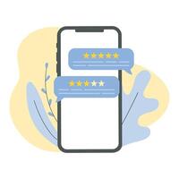 WebFeedback customers review on a phone screen. People evaluating product, service. Website rating feedback concept. Trendy flat illustration vector