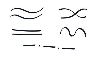 Set of Doodle different Lines. Hand drawn contour Waves, Dotted line. Collection of parallel Stripes, Curves in black ink, marker. Crossed lines. Simple Scribble elements, sketch. illustration vector