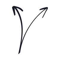 Double Arrow Doodle. Hand drawn outline Lines with left and right arrowheads. Directions, pointer. Diverging Curves written in black ink, marker. Simple Scribble elements, sketch. illustration vector