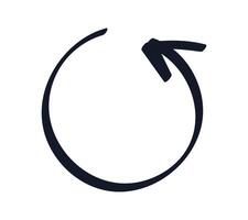 Hand drawn sign of Rotation, Turn. Outline round Arrow. Doodle symbol Cycle, Loading. Isolated outline icon of Update written with black ink, marker. Linear simple sketch. illustration. vector