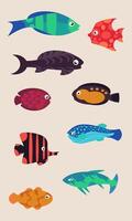 Set of colorful fish icons in flat style vector