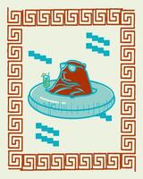 Capybara chilling in a pool floatie with a cocktail vector