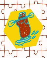 Capybara Paddling Kayak on Water with Stars in a Hexagon vector