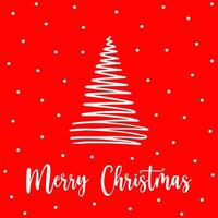 Monochrome postcard with modern Christmas tree design. Hand drawn minimalist Christmas tree on red background. Concept simple monochrome postcard for sending Merry Christmas wishes. Monochrome card vector