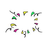 Party popper confetti in doodle style. Scribble confetti isolated. Use confetti for explosion, firecracker, celebration. Hand drawn confetti with swirls, twirls, thin, bold line ink art. Party popper vector