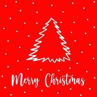 Xmas tree in outline style for Christmas postcard. Hand drawn Xmas tree with elegant lines on red background. Concept stylish outline Xmas tree postcard for sending Merry Christmas greetings. vector