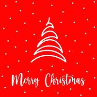 Merry Christmas postcard with minimalistic Christmas tree. Hand drawn white tree on red background with white snowflakes. Concept send Merry Christmas wishes with stylish postcard design. Xmas tree vector