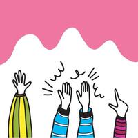 Clapping hands. Colorful doodle hands clapping, appreciation and approval concept. People crowd applaud to congratulate success job. vector
