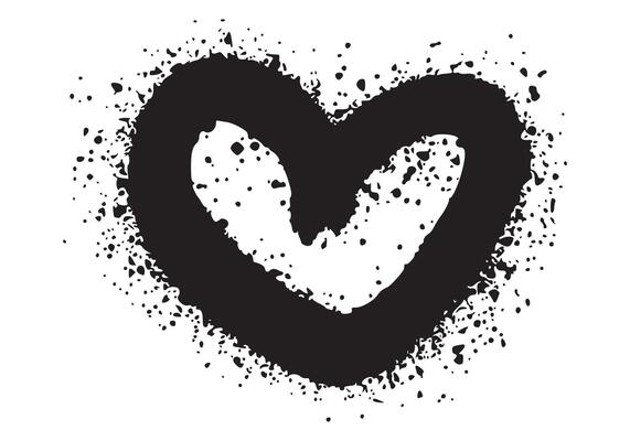 Hand drawn spray paint with heart symbol. Love banner with airbrush ink dots.