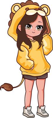 little girl wearing lion costume cartoon
