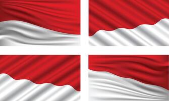 waving national flag of Indonesia, Set of waving indonesian flag background vector
