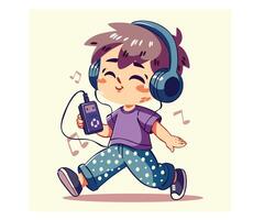 Joyful Tunes with Boy Using Headphone vector