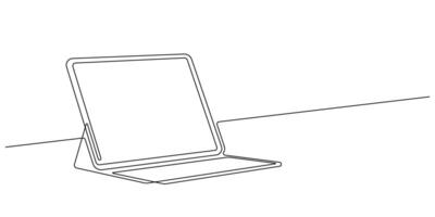 digital tablet computer online workplace one line vector