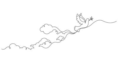 international day of peace concept white dove one line drawing vector