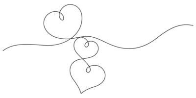 three hearts symbol one line continuous drawing vector