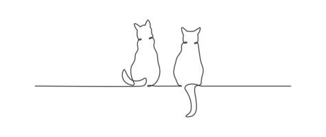 Two cats in continuous line art style. Pet Sketch in minimalist black line isolated on white background. vector