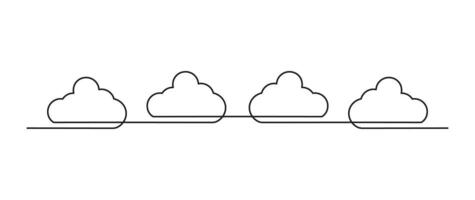 Clouds in continuous line art style in continuous line drawing style. Minimalist clouds sketch in black linear sketch isolated on white background. vector