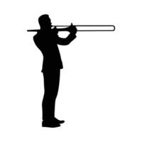 Trombone player silhouette. Jazz musical instrument of trombone player silhouette isolated on white background. Illustration vector
