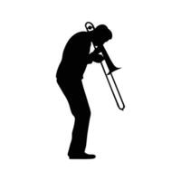 Trombone player silhouette. Jazz musical instrument of trombone player silhouette isolated on white background. vector