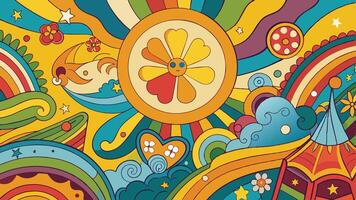 groovy 70's background design vector