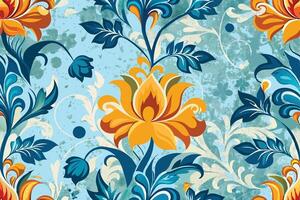 A blue and white pattern with ornate designs vector