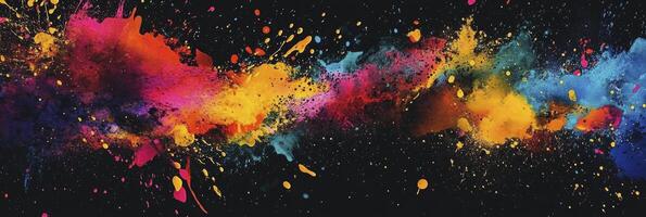 Vibrant, colorful paint splashes on a black background, a colorful splash art design. photo