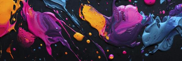 Vibrant, colorful paint splashes on a black background, a colorful splash art design. photo