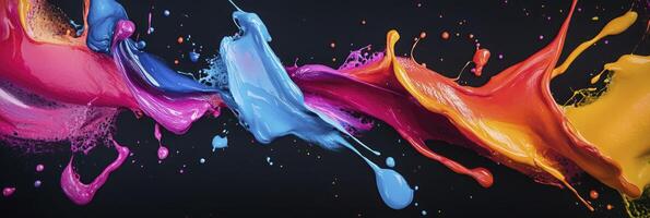Vibrant, colorful paint splashes on a black background, a colorful splash art design. photo