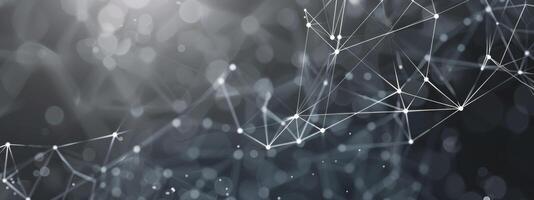 White glowing dots connected by lines on dark grey gradient, technology and connection concept photo
