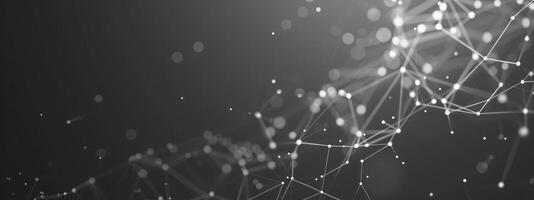 White glowing dots connected by lines on dark grey gradient, technology and connection concept photo