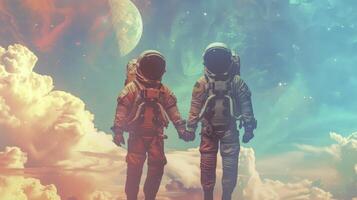 Two astronaut in the space. photo
