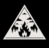 A triangle with a fire in it and trees in the background vector