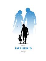 Silhouette of father walking with daughter, with ghosted memory of parents in old age. Symbol of love, family bond, and passage of time. vector