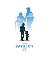 Touching illustration showing generations of fathers and sons. vector