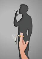 A powerful anti-smoking visual showing a cigarette breaking in front of a man's shadow, symbolizing how smoking harms masculinity vector