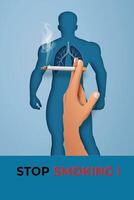 poderoso conceptual ilustración de un mano ofrecimiento un cigarrillo a un humano figura con visualizado pulmón dañar vector