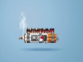 Creative anti-smoking artwork showing a cigarette as a time bomb carrying silhouettes of people. Represents the hidden and widespread harm caused by tobacco use. vector