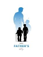 a father and son walking together, with a time-reflection silhouette of the past and future vector