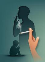 A symbolic antismoking illustration showing a child silhouette within a smoker shadow vector