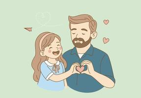 Flat design illustration of a father and daughter smiling and forming a heart shape with their hands. vector