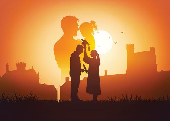 Emotional sunset silhouette showing father support from childhood to graduation in one frame