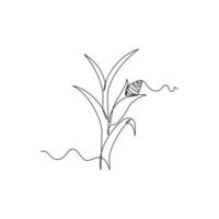 one line art Corn Plant illustration. line art, one continuous line, simple, hand drawn and sketch style. for icons, symbols, signs or logos vector